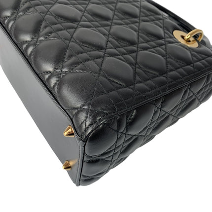 Sold Lady Dior Medium Black Cannage Lambskin Leather Gold Hardware