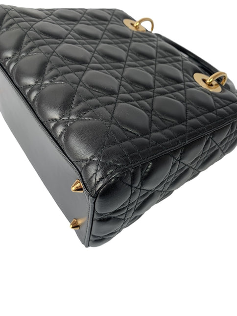 Sold Lady Dior Medium Black Cannage Lambskin Leather Gold Hardware