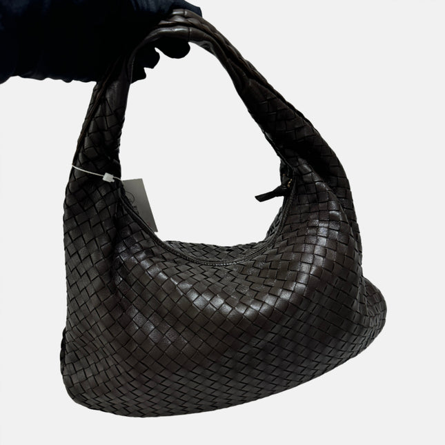 Bottega Veneta Intrecciato Hobo Bag Dark Chocolate Brown 2006 Lambskin leather Medium 40cm-Luxbags
