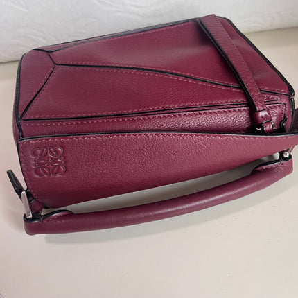 Sold Loewe Puzzle Mini Burgundy Calfskin Leather Crossbody Bag