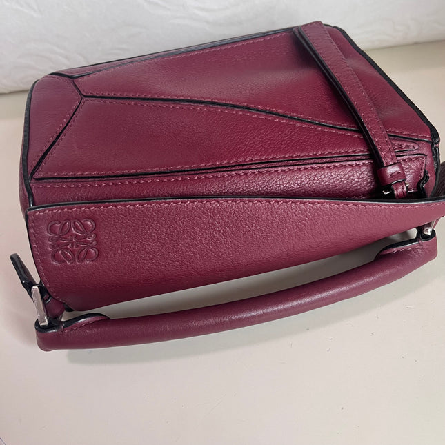 Sold Loewe Puzzle Mini Burgundy Calfskin Leather Crossbody Bag