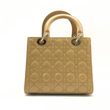 Lady Dior Medium Beige Patent Leather with Silver-tone Hardware