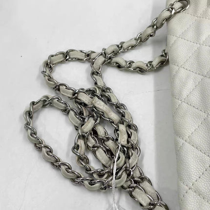 Chanel Classic Flap Maxi White Caviar Leather Silver-tone Hardware Giant CC Logo
