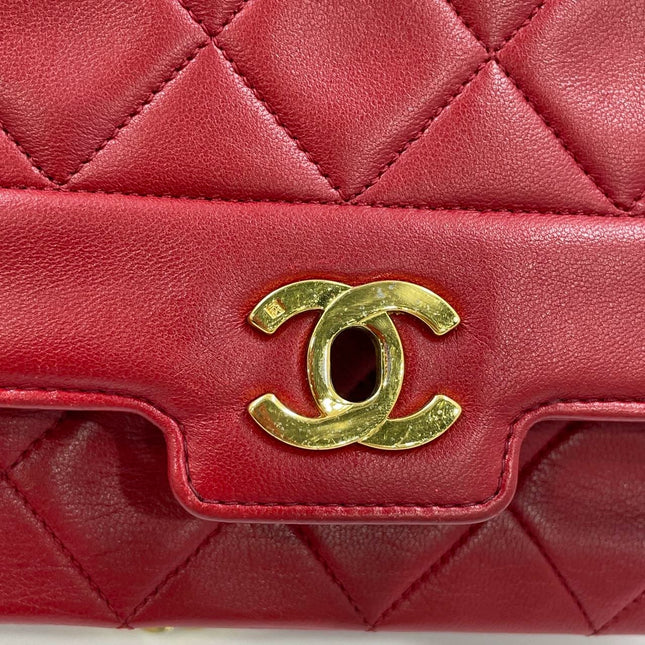 Chanel Diana CC Flap Bag Small Vintage Red Lambskin Leather with 24k Gold HW, 1989-1991