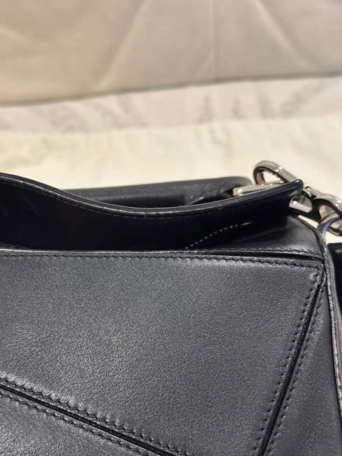 Loewe Puzzle Small Black Smooth Leather White Logo With Metal Feet 2016