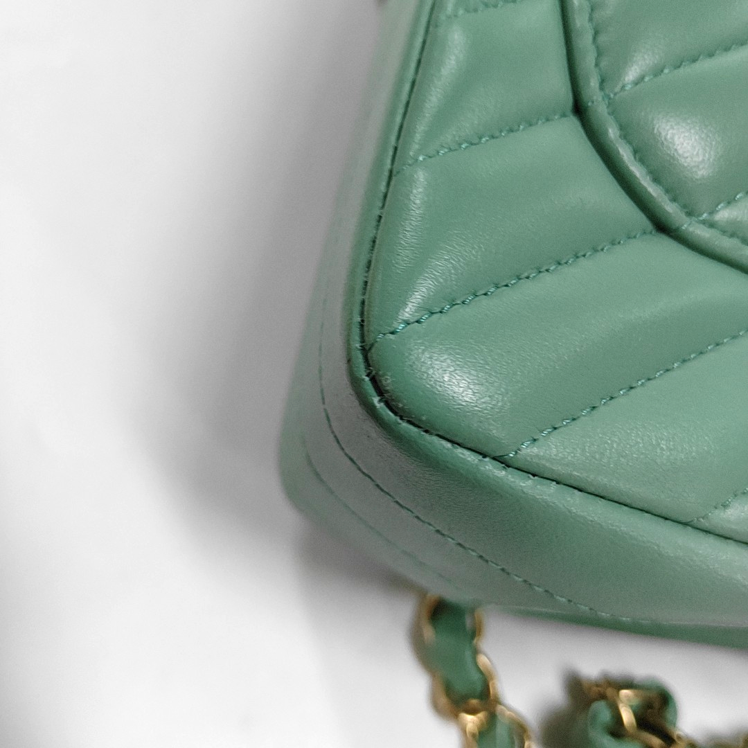 Chanel Classic Flap Mini Chevron Green Lambskin Leather Gold Hardware, 2018-2019