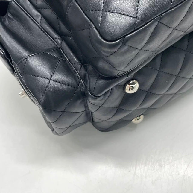 Chanel Cambon Multi-pocket Ligne Reporter Bag Medium Black CC on Black Calfskin Leather