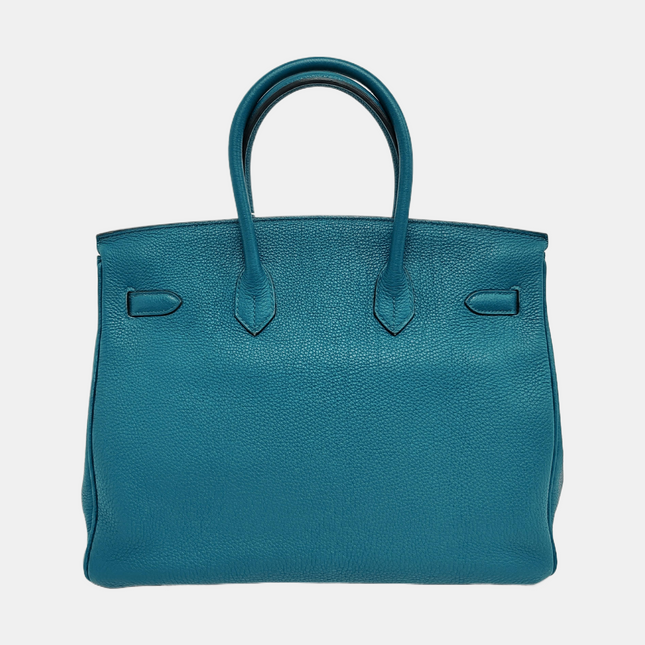 Hermes Birkin 35 Clemence Leather 7W Bleu Izmir Blue Palladium Hardware 2012