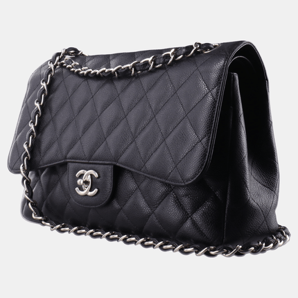 Sold Chanel Classic Flap Jumbo 2010 Black Caviar Leather Double Flap with Silver Hardware