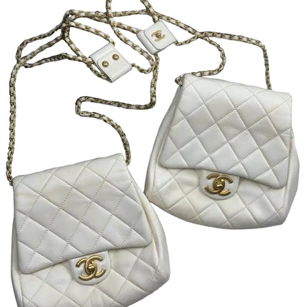 Chanel White Quilted Lambskin Double Side Pack Bags Aged Gold Hardware 2019-Luxbags