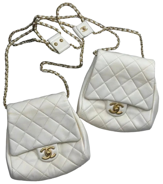 Chanel White Quilted Lambskin Double Side Pack Bags Aged Gold Hardware 2019-Luxbags