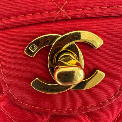 Chanel Classic Flap Medium Vintage Red Nylon Satin with 24k Gold Plated HW