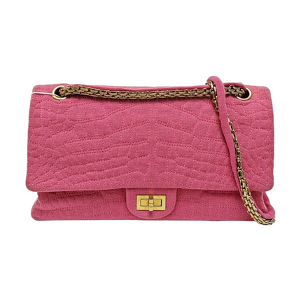 Chanel 2.55 Jumbo Double Flap Pink Fabric Crocodile Print Gold-tone Hardware-Luxbags