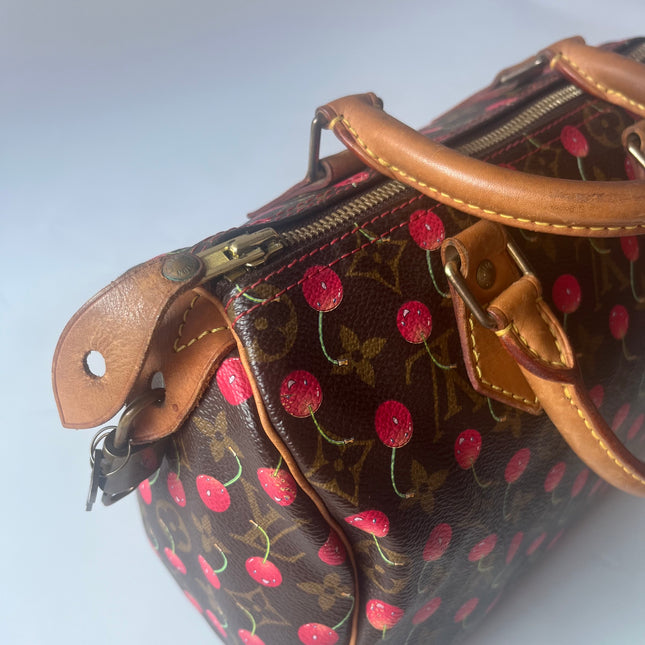 RARE Louis Vuitton x Takashi Murakami Speedy 25 Vintage Cherry on Monogram Handbag