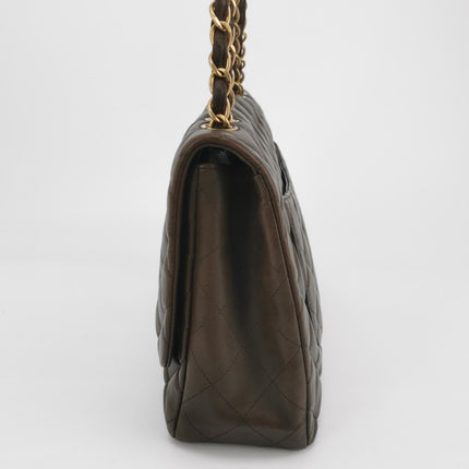 Chanel Classic Flap Jumbo Brown Lambskin Leather Single Flap Gold Hardware
