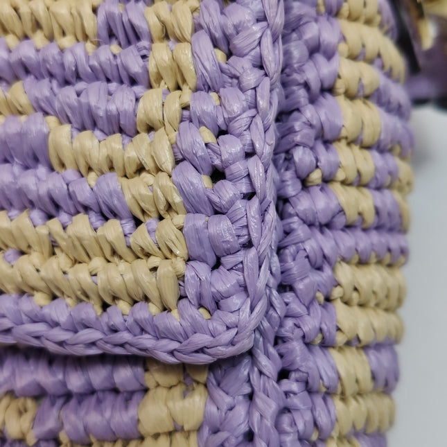 Fendi Baguette Medium Beige Lavender Raffia Leather Crossbody Bag