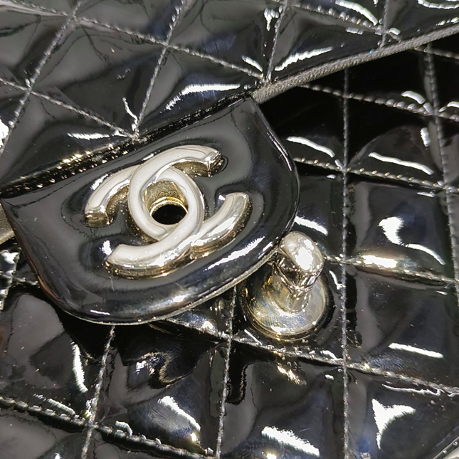 Chanel Classic Flap Medium Black Patent Leather Silver HW, 2010-2011
