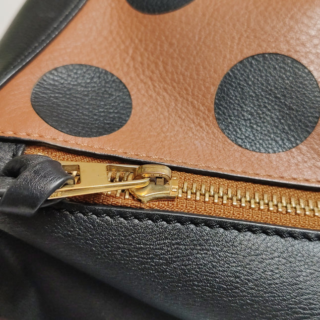 Loewe Puzzle Medium Polka Dots Brown Black Leather