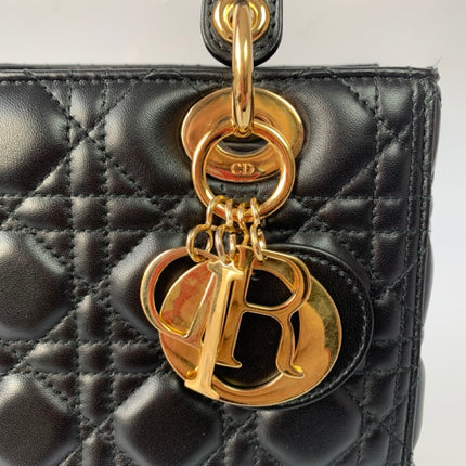 Sold Lady Dior Medium Black Cannage Lambskin Leather Gold Hardware