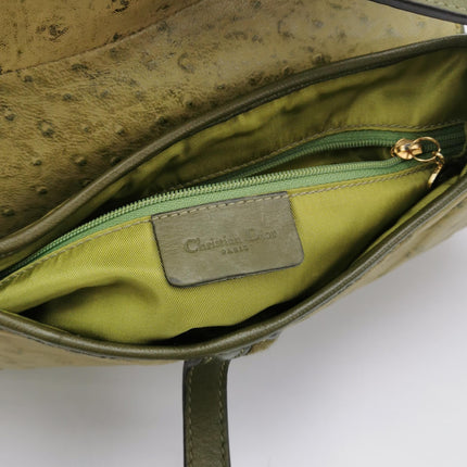 Dior Vintage Double Saddle Green Ostrich Leather Gold Hardware