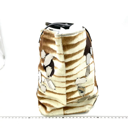 Fendi Brown and White Zebra Print Ponyhair Tote with Metal Plates