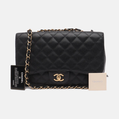 Sold Chanel Classic Flap Jumbo Black Caviar Leather Single Flap with Gold Hardware