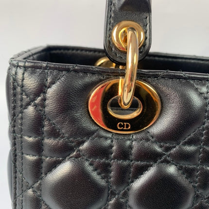 Sold Lady Dior Medium Black Cannage Lambskin Leather Gold Hardware