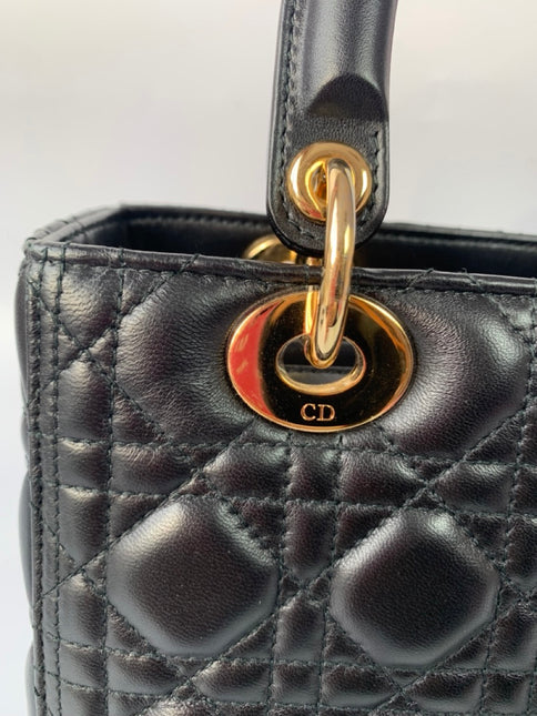 Sold Lady Dior Medium Black Cannage Lambskin Leather Gold Hardware