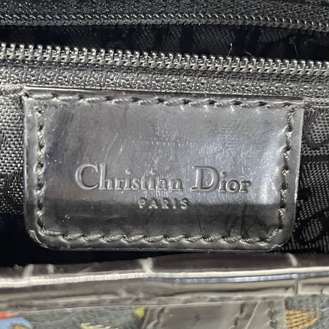 Dior Saddle Black Denim with Floral Embroidery John Galliano Design