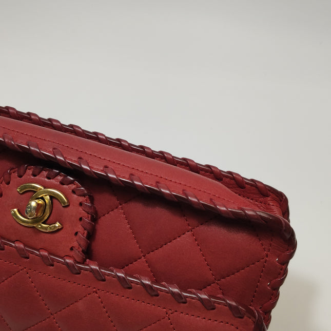 Chanel Classic Flap Medium Happy Stitch Red Aged Calfskin Leather Gold Hardware, 2015-2016