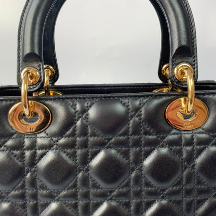 Sold Lady Dior Medium Black Cannage Lambskin Leather Gold Hardware