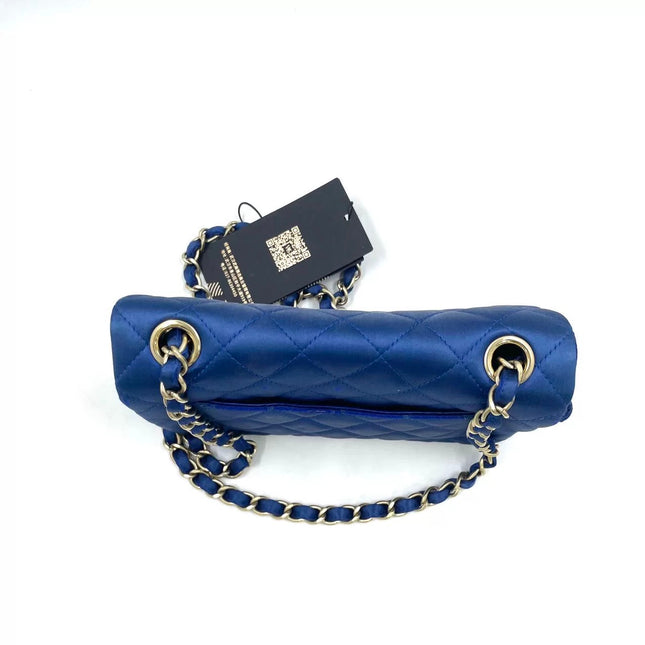 Chanel Classic Flap Mini 2013 Blue Silk Satin Gold Hardware