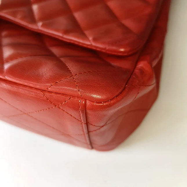 Sold Chanel Classic Flap 2009 Maxi Red Lambskin Leather Gold-tone Hardware
