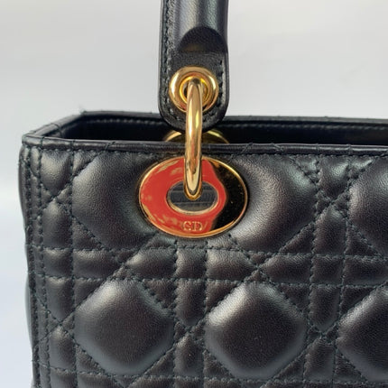 Sold Lady Dior Medium Black Cannage Lambskin Leather Gold Hardware