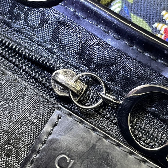 Dior Saddle Black Denim with Floral Embroidery John Galliano Design