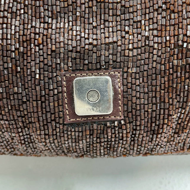 Fendi Baguette Vintage Dark Chocolate Brown Glitter Beads