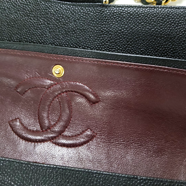 Chanel Classic Flap Medium Black Caviar Leather Double Flap Gold Hardware