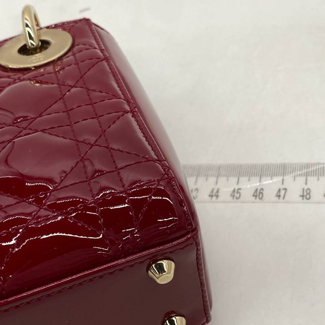 Lady Dior Mini Handbag Burgundy Red Patent Leather Gold-tone Chain Strap