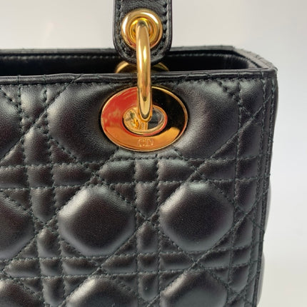 Sold Lady Dior Medium Black Cannage Lambskin Leather Gold Hardware