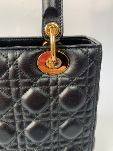 Sold Lady Dior Medium Black Cannage Lambskin Leather Gold Hardware