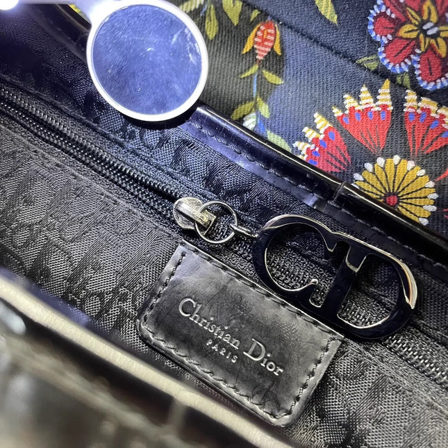 Dior Saddle Black Denim with Floral Embroidery John Galliano Design