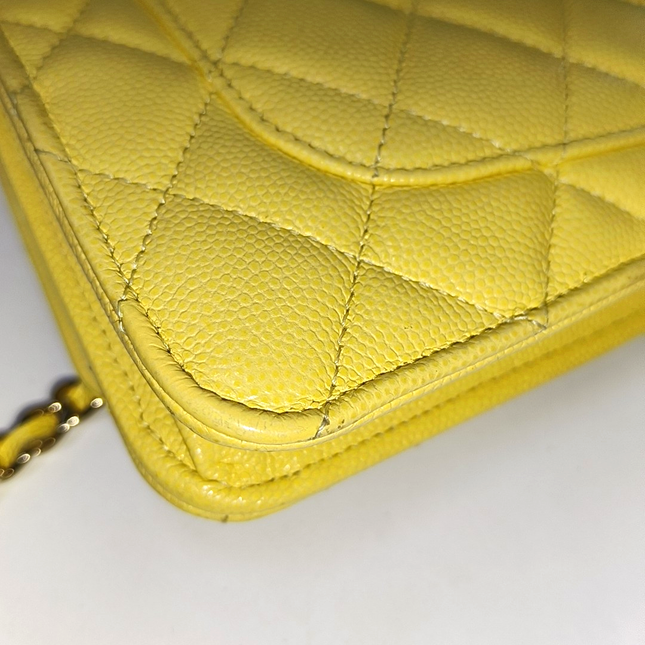 Chanel Wallet on Chain Classic Flap Yellow Caviar Leather Gold Hardware