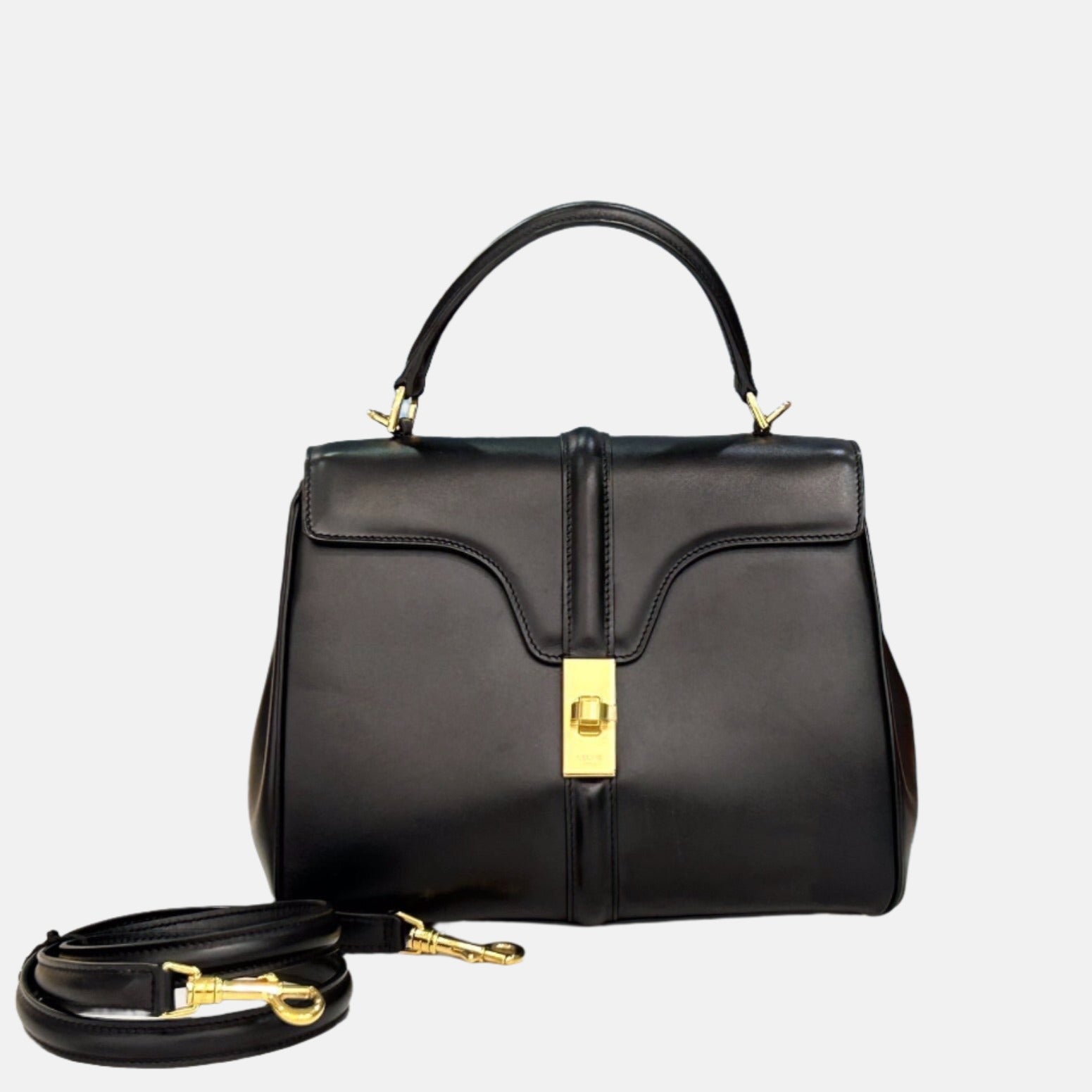 Celine 16 Bag Small Black Smooth Calfskin Leather-Luxbags