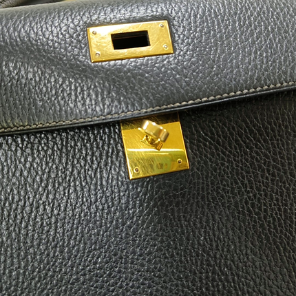 Hermes Kelly 32 Sellier Black Clemence Leather Gold Hardware 1995