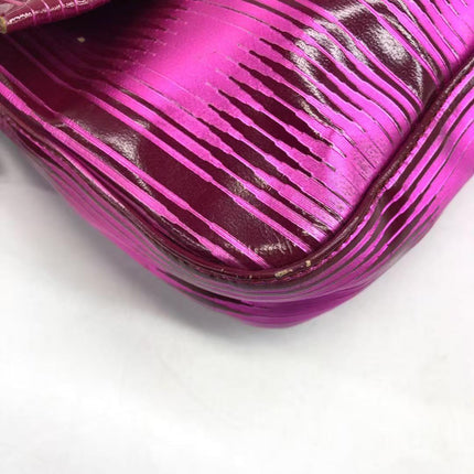 Fendi Baguette Pink Patent Leather Striped Gold Hardware Shoulder Bag