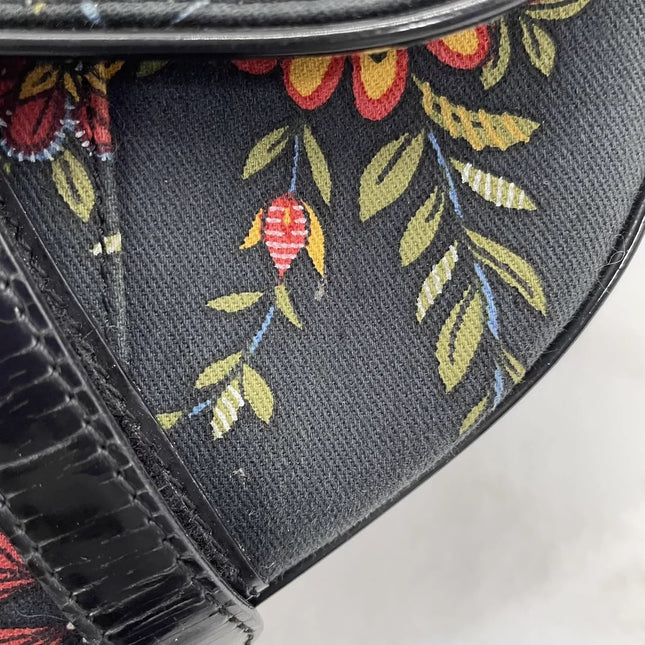 Dior Saddle Black Denim with Floral Embroidery John Galliano Design