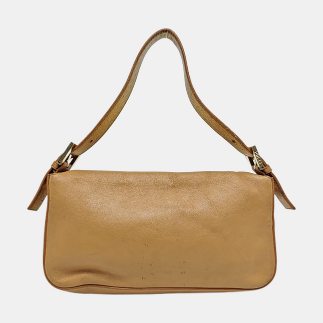 Fendi Baguette Beige Leather with Gold Studded Metal Buckle