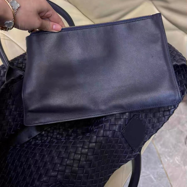 Bottega Veneta Cabat MM Intreccio Leather Tote Bag Navy 40cm