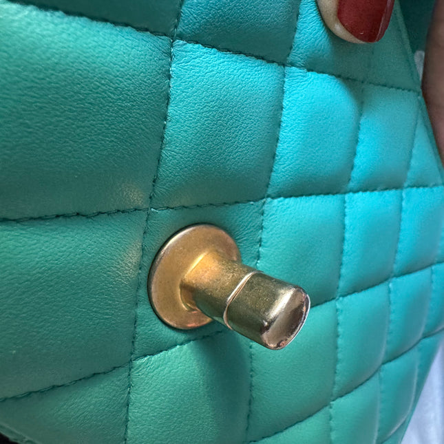 Chanel Classic Flap Mini 2018 Turquoise Blue Green Lambskin Leather Gold Hardware