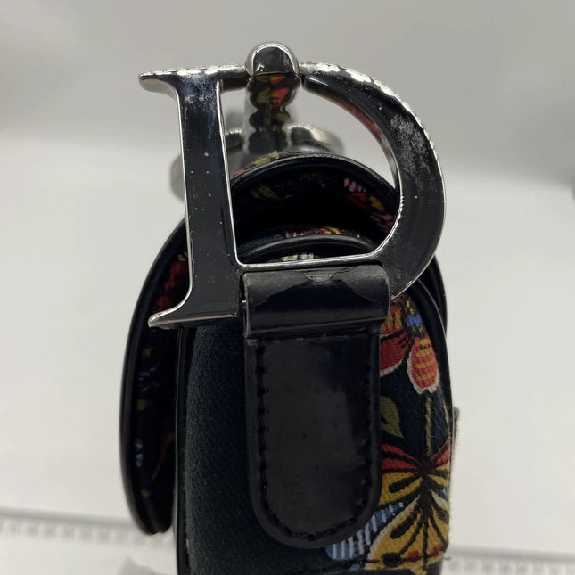 Dior Saddle Black Denim with Floral Embroidery John Galliano Design